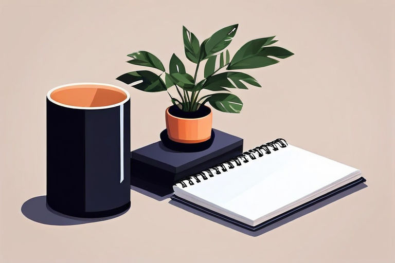 office items on the table with a notebook for mental practices
