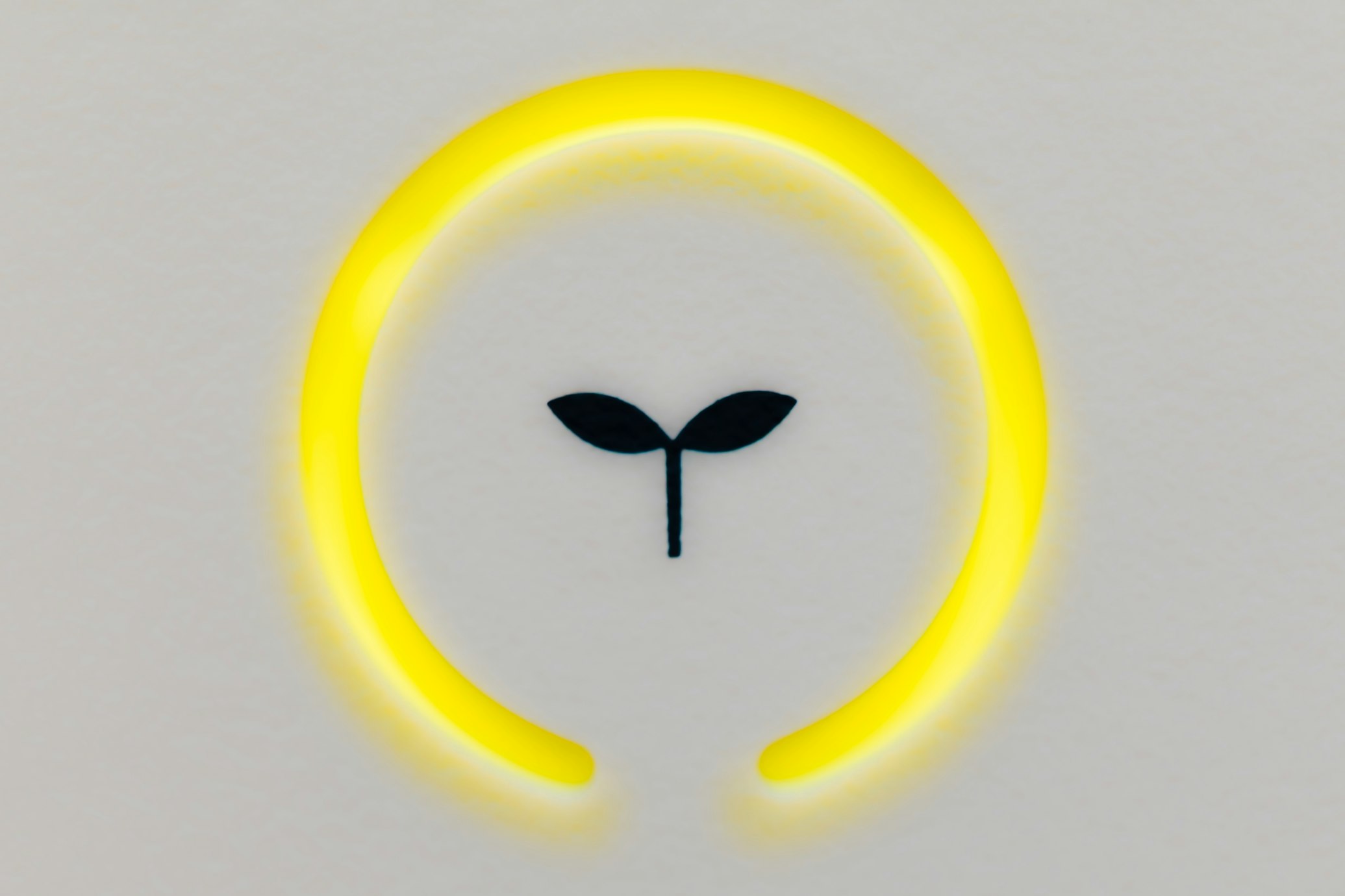 a neon circle with a green leaf inside