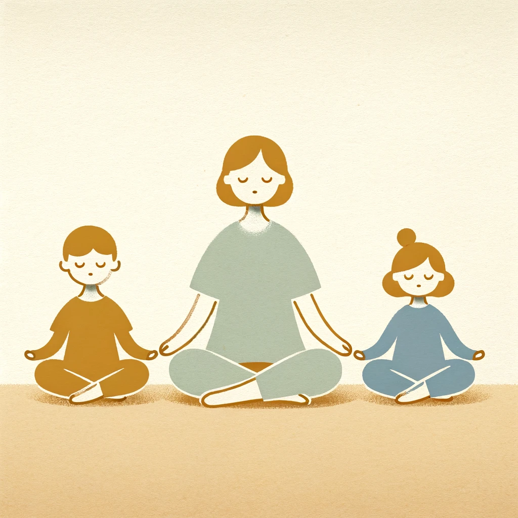 a woman meditating with children